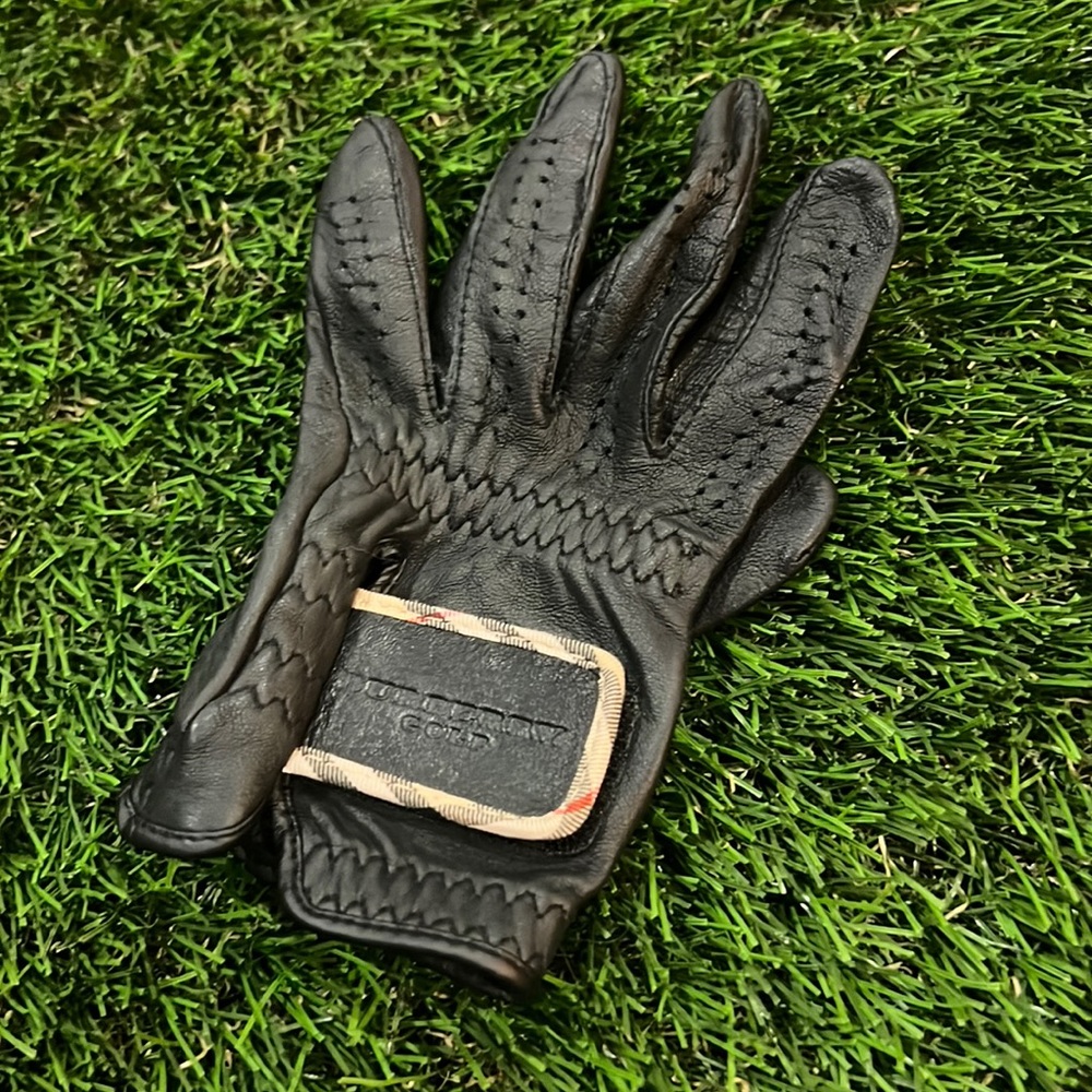 Burberry Black Leather Gloves with Check Detail